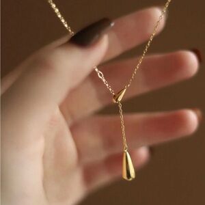 Gold Plated Stainless Steel Water Drop Lariat Necklace